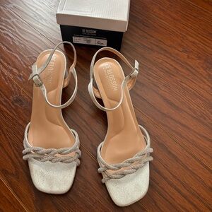 De Blossom Collection Silver Braided Ankle-Strap Heels
